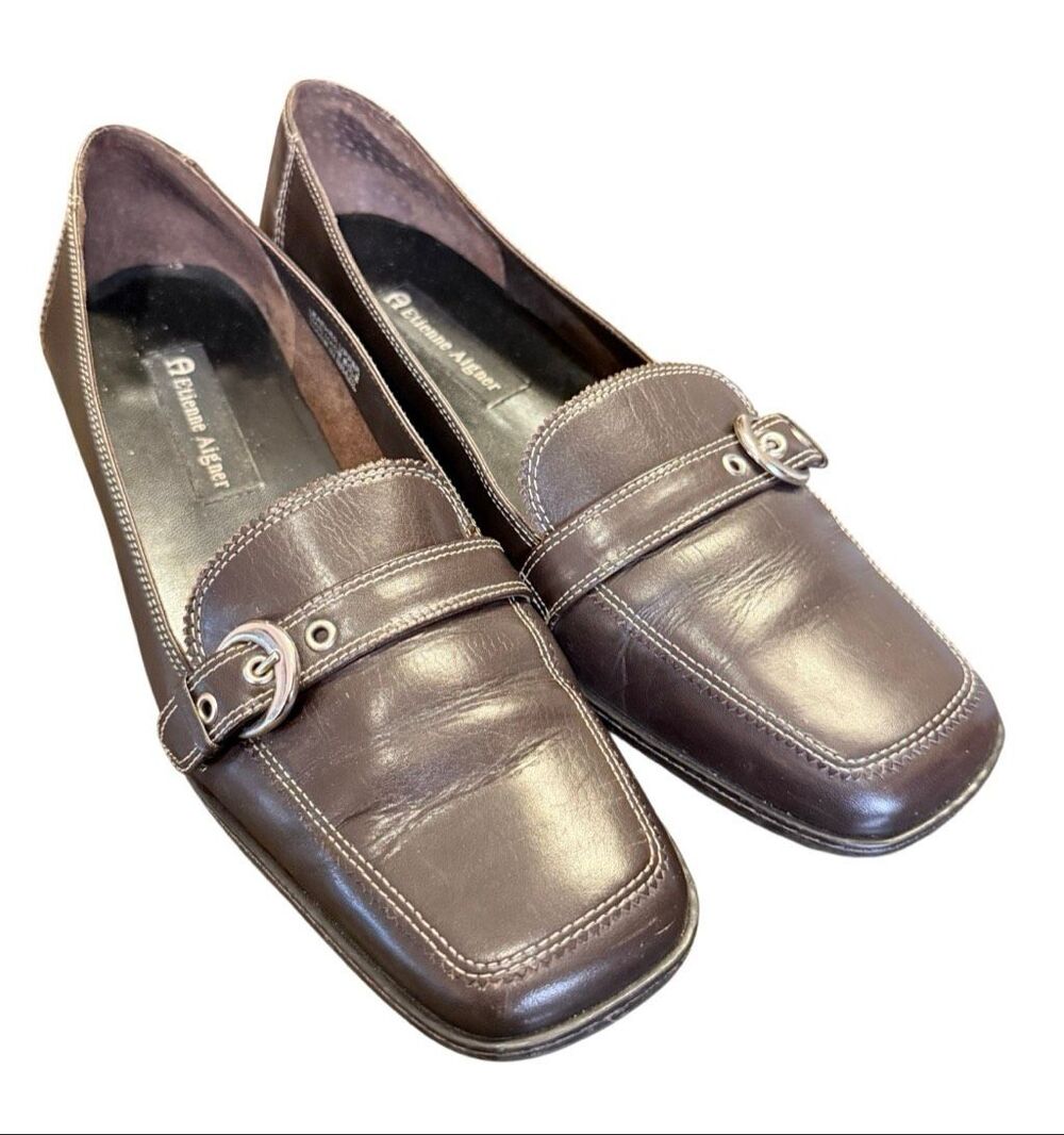 Etienne Aigner Vintage “Jules" Square-Toe Leather Loafers Brown Sz. 9.5 - Picture 6 of 16